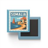 Buzdolap Magneti Somali Mogadişu Renkli Posta Pulu Temalı - 9x9 cm | 9x9 cm ölçülerinde turistik buzdolap magnetleri