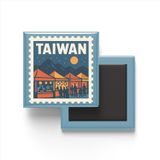 Buzdolap Magneti Tayvan Taypey Renkli Posta Pulu Temalı - 9x9 cm