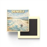 Buzdolap Magneti - Türkiye - Denizli - Retro Tema - 9x9 cm | Botsvana temalı 4'lü dekoratif buzdolabı magneti