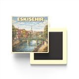 Buzdolap Magneti - Türkiye - Eskişehir - Retro Tema - 9x9 cm | Cabo Verde temalı 4'lü dekoratif buzdolabı magneti