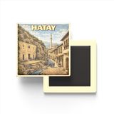 Buzdolap Magneti - Türkiye - Hatay - Retro Tema - 9x9 cm | Çin temalı 4'lü dekoratif buzdolabı magneti