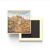 Buzdolap Magneti - Türkiye - Karaman - Retro Tema - 9x9 cm | Ermenistan temalı 4'lü dekoratif buzdolabı magneti