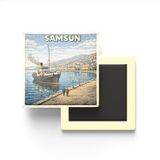 Buzdolap Magneti - Türkiye - Samsun - Retro Tema - 9x9 cm