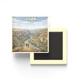 Buzdolap Magneti - Türkiye - Uşak - Retro Tema - 9x9 cm | Kanada temalı 4'lü dekoratif buzdolabı magneti