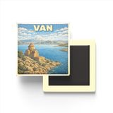 Buzdolap Magneti - Türkiye - Van - Retro Tema - 9x9 cm | Karadağ temalı 4'lü dekoratif buzdolabı magneti