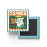 Buzdolap Magneti Zambiya Lusaka Renkli Posta Pulu Temalı - 9x9 cm