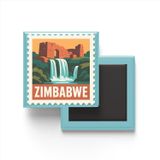 Buzdolap Magneti Zimbabve Harare Renkli Posta Pulu Temalı - 9x9 cm