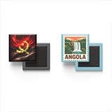 Buzdolap Magnetleri - Angola Bayrağı ve Posta Pulu Tema - 2'li Set Magneti