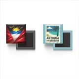 Buzdolap Magnetleri - Antigua ve Barbuda Bayrağı ve Posta Pulu Tema - 2'li Set Magneti