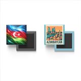 Buzdolap Magnetleri - Azerbaycan Bayrağı ve Posta Pulu Tema - 2'li Set Magneti