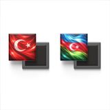Buzdolap Magnetleri - Azerbaycan Bayrağı ve Türk Bayrağı - 2'li Set Magneti | 9x9 cm ölçülerinde turistik buzdolap magnetleri