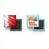 Buzdolap Magnetleri - Bahreyn Bayrağı ve Posta Pulu Tema - 2'li Set Magneti