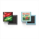 Buzdolap Magnetleri - Belarus Bayrağı ve Posta Pulu Tema - 2'li Set Magneti