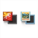Buzdolap Magnetleri - Bhutan Bayrağı ve Posta Pulu Tema - 2'li Set Magneti