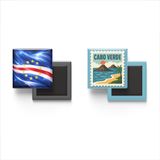 Buzdolap Magnetleri - Cabo Verde Bayrağı ve Posta Pulu Tema - 2'li Set Magneti