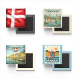 Buzdolap Magnetleri - Danimarka - Kopenhag - Denmark - 4'lü Set | Danimarka temalı 4'lü dekoratif buzdolabı magneti