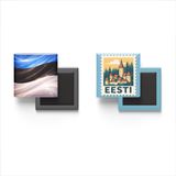 Buzdolap Magnetleri - Estonya Bayrağı ve Posta Pulu Tema - 2'li Set Magneti | 9x9 cm ölçülerinde turistik buzdolap magnetleri