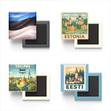Buzdolap Magnetleri - Estonya - Tallinn - Estonia - 4'lü Set | Estonya temalı 4'lü dekoratif buzdolabı magneti