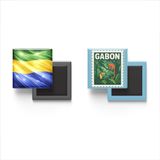 Buzdolap Magnetleri - Gabon Bayrağı ve Posta Pulu Tema - 2'li Set Magneti