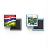 Buzdolap Magnetleri - Gambiya Bayrağı ve Posta Pulu Tema - 2'li Set Magneti