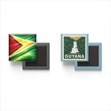 Buzdolap Magnetleri - Guyana Bayrağı ve Posta Pulu Tema - 2'li Set Magneti