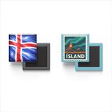 Buzdolap Magnetleri - İzlanda Bayrağı ve Posta Pulu Tema - 2'li Set Magneti