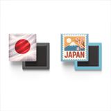 Buzdolap Magnetleri - Japonya Bayrağı ve Posta Pulu Tema - 2'li Set Magneti