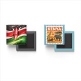 Buzdolap Magnetleri - Kenya Bayrağı ve Posta Pulu Tema - 2'li Set Magneti