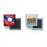 Buzdolap Magnetleri - Laos Bayrağı ve Posta Pulu Tema - 2'li Set Magneti