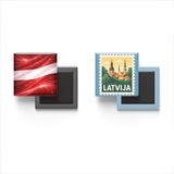 Buzdolap Magnetleri - Letonya Bayrağı ve Posta Pulu Tema - 2'li Set Magneti