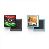 Buzdolap Magnetleri - Libya Bayrağı ve Posta Pulu Tema - 2'li Set Magneti
