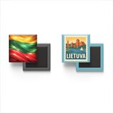 Buzdolap Magnetleri - Litvanya Bayrağı ve Posta Pulu Tema - 2'li Set Magneti