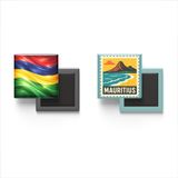 Buzdolap Magnetleri - Mauritius Bayrağı ve Posta Pulu Tema - 2'li Set Magneti