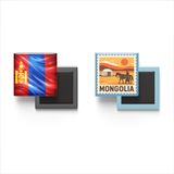 Buzdolap Magnetleri - Moğolistan Bayrağı ve Posta Pulu Tema - 2'li Set Magneti