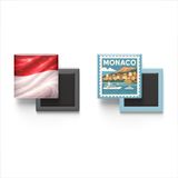 Buzdolap Magnetleri - Monako Bayrağı ve Posta Pulu Tema - 2'li Set Magneti