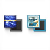 Buzdolap Magnetleri - Nauru Bayrağı ve Posta Pulu Tema - 2'li Set Magneti