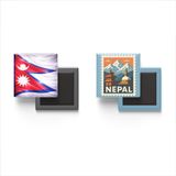 Buzdolap Magnetleri - Nepal Bayrağı ve Posta Pulu Tema - 2'li Set Magneti
