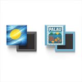 Buzdolap Magnetleri - Palau Bayrağı ve Posta Pulu Tema - 2'li Set Magneti
