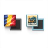 Buzdolap Magnetleri - Romanya Bayrağı ve Posta Pulu Tema - 2'li Set Magneti