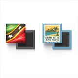Buzdolap Magnetleri - Saint Kitts ve Nevis Bayrağı ve Posta Pulu Tema - 2'li Set Magneti