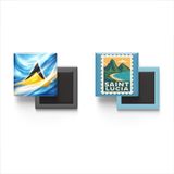 Buzdolap Magnetleri - Saint Lucia Bayrağı ve Posta Pulu Tema - 2'li Set Magneti