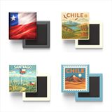 Buzdolap Magnetleri - Şili - Santiago - Chile - 4'lü Set | Şili temalı 4'lü dekoratif buzdolabı magneti