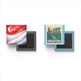 Buzdolap Magnetleri - Singapur Bayrağı ve Posta Pulu Tema - 2'li Set Magneti
