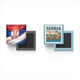 Buzdolap Magnetleri - Sırbistan Bayrağı ve Posta Pulu Tema - 2'li Set Magneti
