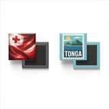 Buzdolap Magnetleri - Tonga Bayrağı ve Posta Pulu Tema - 2'li Set Magneti