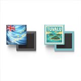 Buzdolap Magnetleri - Tuvalu Bayrağı ve Posta Pulu Tema - 2'li Set Magneti