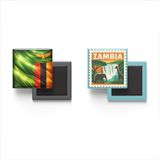 Buzdolap Magnetleri - Zambiya Bayrağı ve Posta Pulu Tema - 2'li Set Magneti