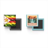 Buzdolap Magnetleri - Zimbabve Bayrağı ve Posta Pulu Tema - 2'li Set Magneti