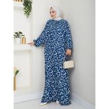 Büzgü Detaylı Rahat Kesim Anne Elbisesi - Mavi / E0131 - 54 - 56