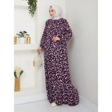 Büzgü Detaylı Rahat Kesim Anne Elbisesi - Mor / E0131 - 46 - 48